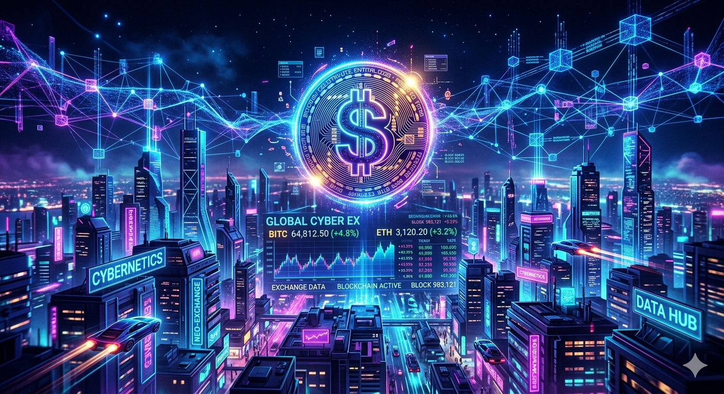 Circle USDC stablecoin IPO cyberpunk digital finance illustration
